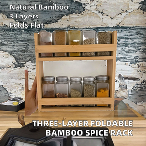Bamboo Wood Three-Layer Foldable Standing Type Spice <b>Rack</b> for <b>Kitchen</b> - Product Image 2