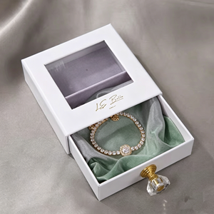 Eco-friendly Custom Logo Slide Out Jewelry <b>Boxes</b> With Clear Window And Crystal Handle - Product Image 1