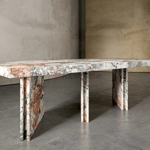 Newstar Fashion Luxus Stein All Seasons Esstisch aus grünem Marmor Rechteckiger Esstisch mit drei Basen für die Hotel villa - Product Image 3