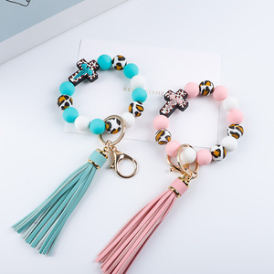 Bracelet élastique en perles de silicone écologiques faites à la main, multicolores, porte-clés, bracelet de poignet - Product Image 3