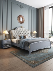 Lit king-size capitonné de luxe, lit queen-size classique en bois avec tête de lit capitonnée, meubles de chambre élégants pour la maison - Product Image 6