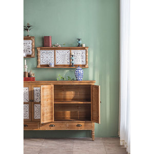 Mueble de madera Estilo Vintage para el hogar, mueble con diseño rústico de tallado desgastado, <span class=keywords><strong>4</strong></span> puertas blancas, cajón de almacenamiento - Product Image 6