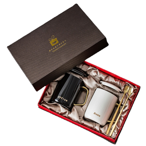 Juego de Tazas de Cerámica <span class=keywords><strong>BLW</strong></span> Procelian Oriental para Regalo de Boda u Oficina, Color Negro, Blanco y Dorado, con Asa, Tapa y <span class=keywords><strong>Cuchara</strong></span> - Product Image 3