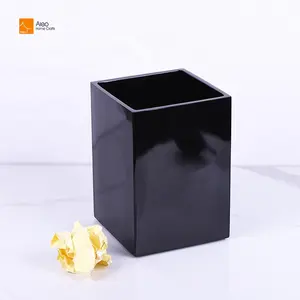 Aleo High Quality Black Rectangle Polyresin Trash Can Custom Resin Paper Waste Bin Hotel Amenities for Bathroom Garbage Disposal