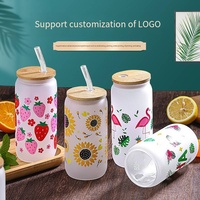 Mug personnalisable en verre borosilicate de 480 ml (16 oz) style classique, fait main, résistant à la chaleur, pour jus/café, avec couvercle en bambou et paille
