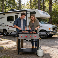 Gril à charbon de bois à quatre brûleurs avec étagères latérales doubles, grand barbecue fumoir domestique, réchaud de camping de style américain