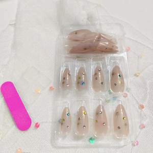 24 <span class=keywords><strong>faux</strong></span> ongles longs en amande à presser, base nude avec design étoile 3D et strass, finition brillante, amovibles, pour femmes - Product Image 6