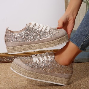 Spring and Autumn New Shiny Glitter Platform Sneaker <strong>Plus</strong> <strong>Size</strong> Women Chunky Heel Ace-up Sneakers for Women - Product Image 4