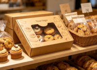 Boîte à pâtisserie en papier kraft avec logo personnalisé, fenêtre transparente, qualité alimentaire, pliable, pour cupcakes, biscuits, pâtisseries, desserts, emballage en gros