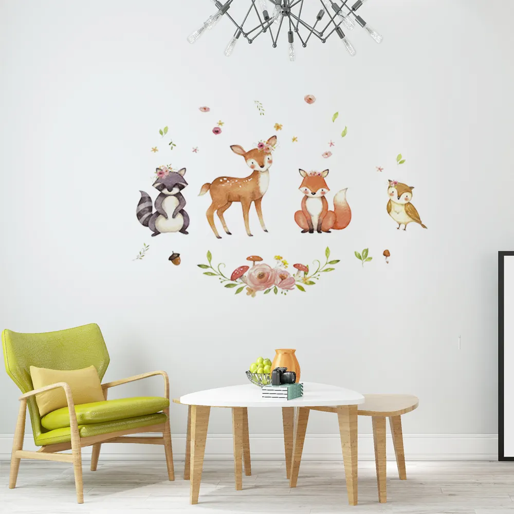 Eco-friendly Vinyl Cute Raccoon Deer Fox Owl Forest Animal Wall Decal Nursery Wall Stickers Decor for Kids Baby