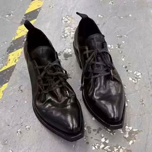 Black Genuine Leather Oxfords Pointed Toe Lace-Up Men's Dress <b>Shoes</b> All Seasons Rubber Outsole Durable <b>Style</b> - Product Image 3