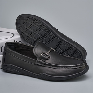 Mocassins en cuir véritable pour hommes, bout rond, à enfiler, semelle en caoutchouc respirante, toutes saisons, chaussures décontractées pour affaires - Product Image 2