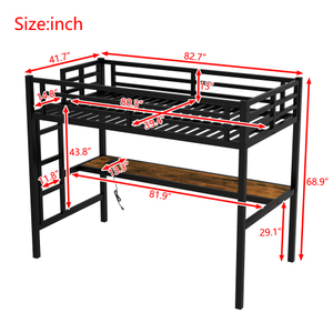 Cama Alta Moderna que Ahorra Espacio con Escritorio, Carga USB, Estructura Metálica Resistente, Luz LED, Almacenamiento, para Dormitorio de Niños, Adolescentes, Habitación de Estudiantes, CPC - Product Image 5