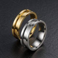 Edelstahl-Einbauring mit breitem Band und konkavem Mittelteil, Doppelschienen-Kanten-Design, Gold, Silber, Schwarz, Unisex, Klassisch