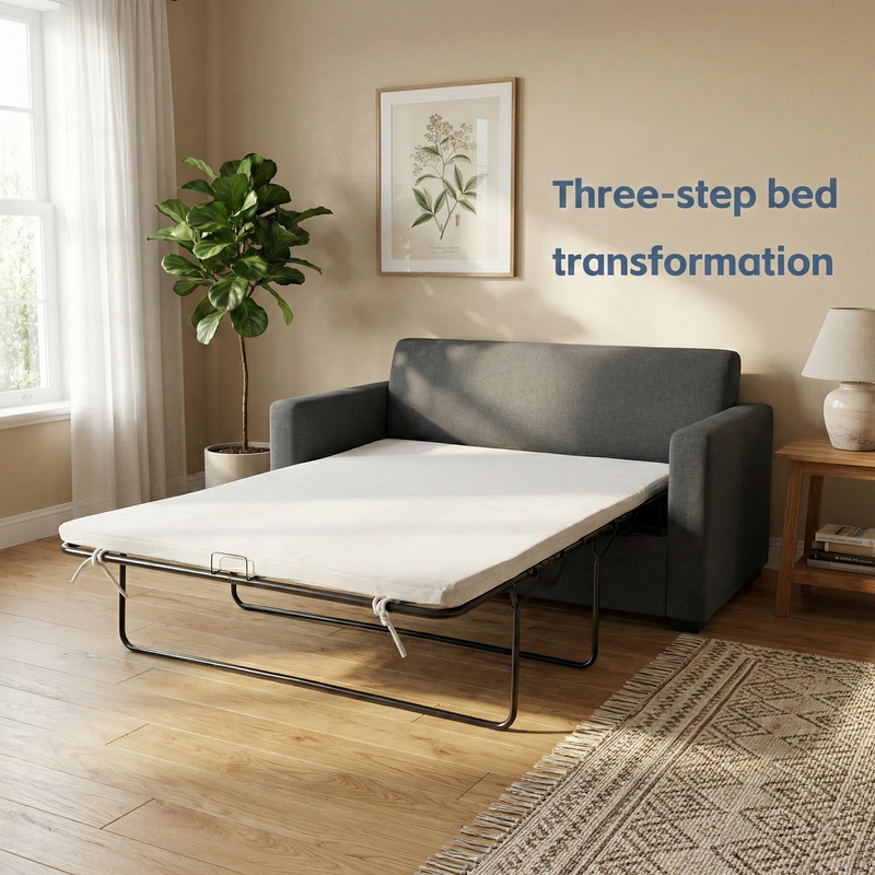 Modern Grey Linen Folding Sleeper Sofa