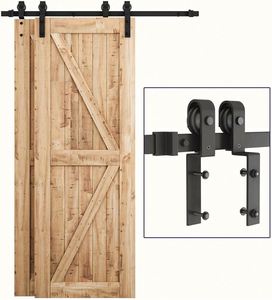 WEKIS Custom Modern Bypass Sliding Barn Door <b>Hardware</b> Kit Durable Satin Steel Double Door System Screw Easy Entry Bathroom - Product Image 4