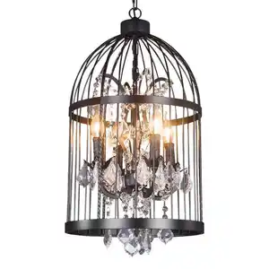 Lampu gantung kristal, lampu gantung sangkar burung antik industri Retro