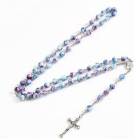 Chapelet catholique pour femme, fait main, imitation perle bleue et violette, diamant, chaîne en bambou sportive, collier, première communion, chrétien