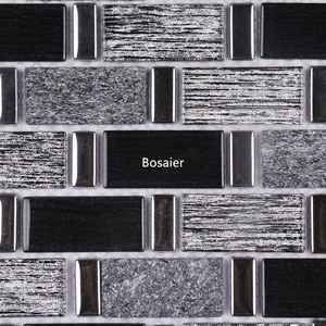 <span class=keywords><strong>Piastrelle</strong></span> a Mosaico in Vetro Nero Argento Lucido e Pietra Naturale di Lusso Moderne Rettangolari <span class=keywords><strong>per</strong></span> Pareti Interne del <span class=keywords><strong>Bagno</strong></span> 4mm Personalizzabili - Product Image 5