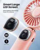 Ventilateur portable OEM en plastique avec affichage LED 5 vitesses, faible bruit, base pliable, alimentation USB, idéal pour le maquillage féminin et l'utilisation en camping-car