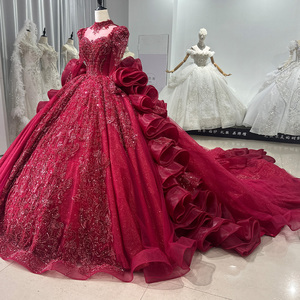 Robe de mariée de luxe à manches longues et col montant avec traîne, robe de bal de princesse Xs084 - Product Image 3