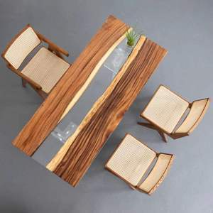 Mesa de comedor de resina epoxi transparente hecha a mano con borde natural de <span class=keywords><strong>madera</strong></span>, mesa de té de oficina con patrón de río transparente - Product Image 4