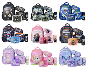 2026 KIDPLACE Student Schoolbag Polyester Zipper Rolling <strong>Backpack</strong> 16inch 5-Piece Set <strong>Lunch</strong> <strong>Bag</strong> Pencil <strong>Bag</strong> Trolley <strong>Bag</strong> with Wheel - Product Image 1