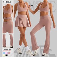 Ensemble de sport deux pièces pour femme : soutien-gorge à bretelles et robe de tennis pour entraînement, course et yoga