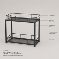 Rak Keranjang Kawat Logam Geser 2 Tingkat untuk Organizer Dapur, Kamar Mandi, Lemari, dan Meja Dapur
