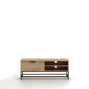 Meuble TV moderne avec étagères de rangement ouvertes et pieds en métal doré - Product Image 1