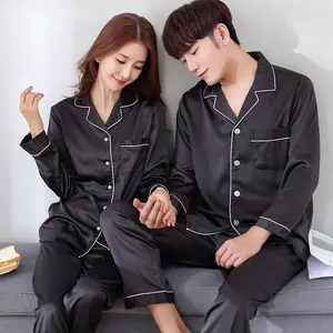 Conjunto de pijama de satén para hombre y mujer, ropa de dormir para luna de miel, venta al por mayor