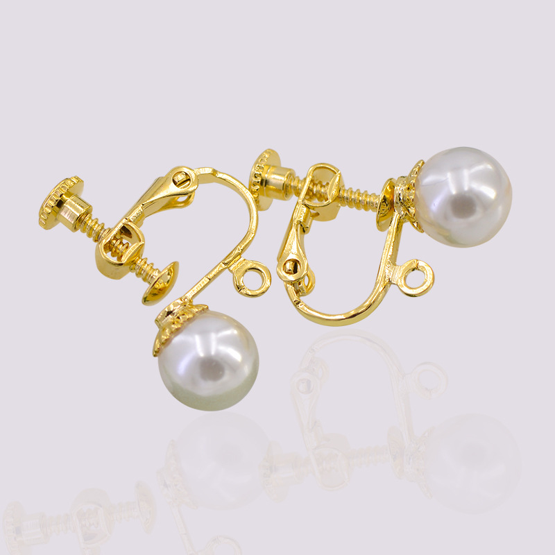 Clip d'oreille de vis de perle de 6mm avec le support accrochant de fleur/or