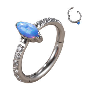 Toptan ASTM F-136Titanium Piercing CZ açacağı yüz markiz <span class=keywords><strong>Opal</strong></span> & CZ taş merkezi menteşeli Segment <span class=keywords><strong>Hoop</strong></span> burun yüzük - Product Image 4
