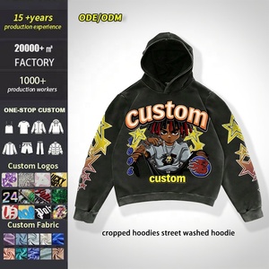 Hoodie surdimensionné en molleton bouclette épais, coupe carrée, personnalisable, avec impression DTG, effet délavé et usé, pour fabricants de vêtements - Product Image 1