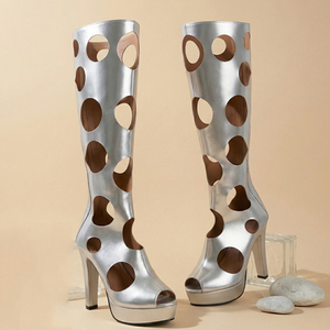 Bottes d'été à bout ouvert pour femme, sandales à découpes, grandes tailles 45, chaussures à talons épais, bottines à plateforme avec fermeture éclair arrière - Product Image 5