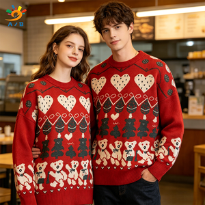 Suéter Navideño Feo Personalizable AJB con Diseño <span class=keywords><strong>de</strong></span> Dibujos Animados ODM, Unisex para Parejas, Transpirable, <span class=keywords><strong>de</strong></span> Manga Larga, con Estampado Jacquard <span class=keywords><strong>de</strong></span> Santa, Ciervo y Copo <span class=keywords><strong>de</strong></span> Nieve - Product Image 2