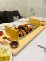 Handgefertigtes Grillspieß-Tablett aus Eschenholz mit Edelstahl-Abtropfschale, Holz-Grill-Serviertablett für Outdoor-Barbecue