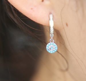 Boucle d'oreille bleue précipitée de haute qualité balancent Huggie cerceau pavé Turquoise plaqué or Rose CZ à la mode Disco charme femmes <span class=keywords><strong>bijoux</strong></span> de mode - Product Image 6