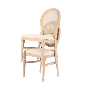 Wholesale French Country Dining Room Furniture Banquet Tufted Linen Wood Wedding Dining Chair