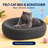 Lit et griffoir ovale réversible en feutre polyester personnalisé pour chats d'intérieur avec fermeture éclair – Vente en gros