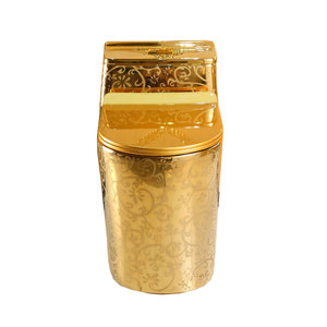 โถสุขภัณฑ์สีทอง เซรามิกแบบชิ้นเดียว ระบบ S-trap พร้อมฝารองนั่งสีทอง - Product Image 3