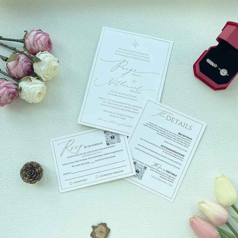 Carte d'invitation de mariage en acrylique biodégradable à la mode avec enveloppes