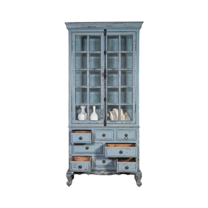 Lujo estilo francés de alta calidad de madera reciclada de pino macizo W OOD tallado vitrina de vidrio librería - Product Image 2