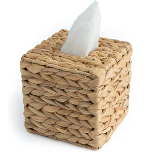 2023 Handmade Natural Square Woven Paper Holder Seagrass Facial Custom Logo Rattan Tissue Box Cover