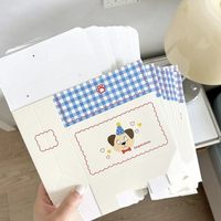 Sac fourre-tout écologique en papier à motif de dessin animé, sac cadeau à main, boîte d'emballage pliable mignonne et fraîche à motif quadrillé pour pâtisseries, biscuits, bonbons et bougies