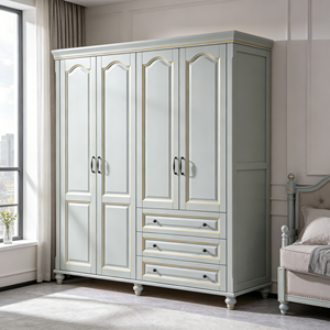 Armoire traditionnelle à 4 portes avec 3 tiroirs, finition dorée, en MDF, meubles de chambre à coucher - Product Image 1