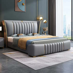 Cadre en bois massif <span class=keywords><strong>Lit</strong></span> double queen king size Tête de <span class=keywords><strong>lit</strong></span> rembourrée en <span class=keywords><strong>cuir</strong></span> <span class=keywords><strong>blanc</strong></span> <span class=keywords><strong>Lit</strong></span> de mariage laqué doux pour <span class=keywords><strong>lit</strong></span> haut-fermé - Product Image 1