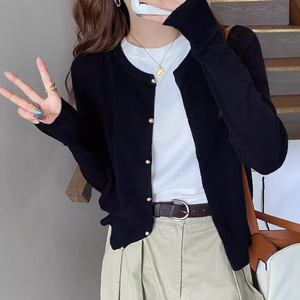 Cárdigan de punto gris para mujer, talla única, manga larga, suéter de otoño, estilo informal japonés y coreano - Product Image 2