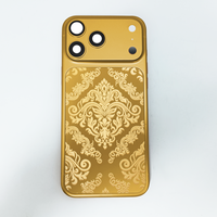 Pour iPhone 17 Pro Max : Cadre de téléphone plaqué or 24 carats au design de luxe avec motif gravé profond, boîtier de téléphone électroplaqué