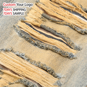 Vaqueros de mezclilla personalizados de estilo urbano vintage, ligeros, casuales, de pierna ancha, de alta calidad, de corte recto, de diseñador, desgastados, holgados y rasgados para hombre. - Product Image 4